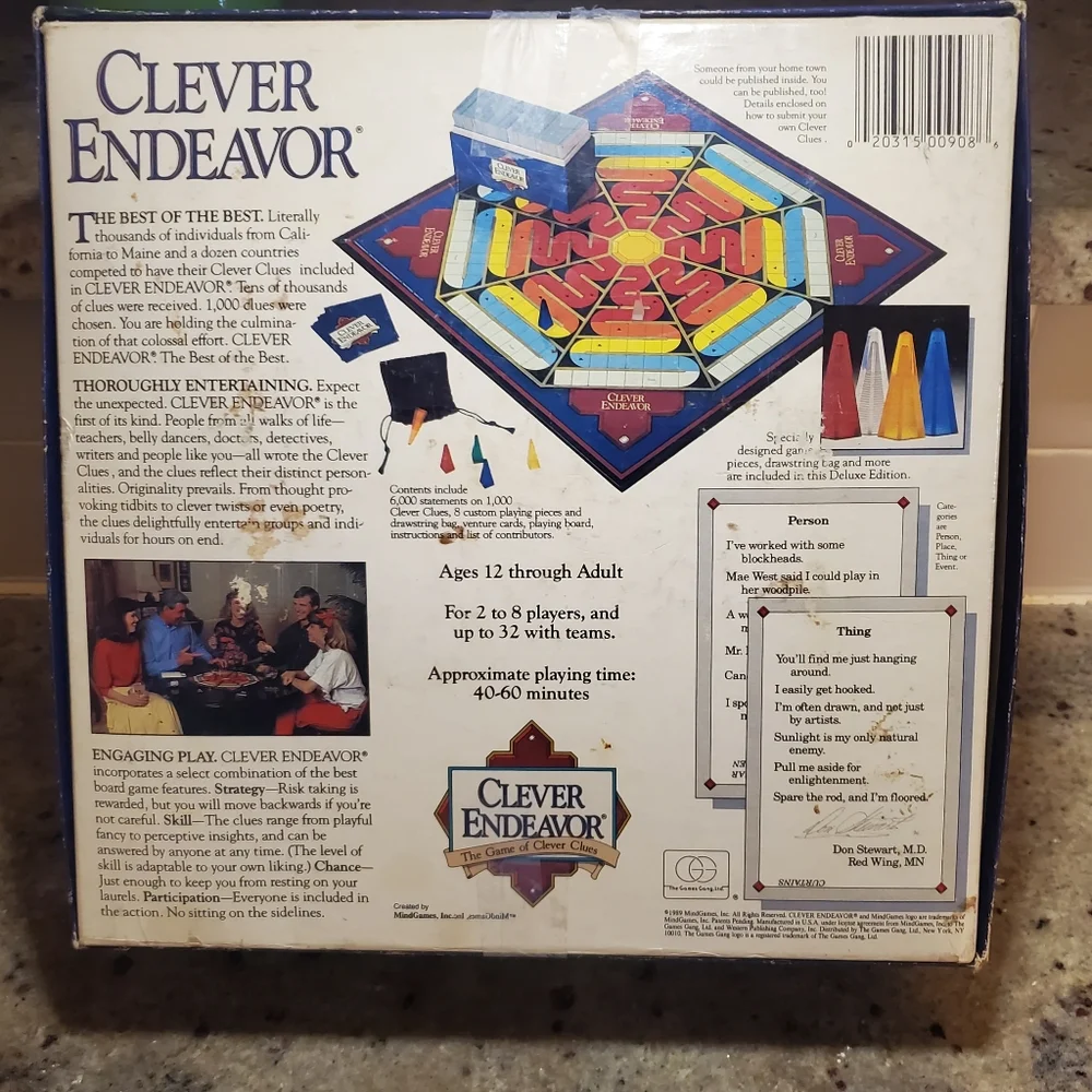 Clever Endeavor Deluxe Edition‎ Board Game by Mind Games 1989 Vintage EC